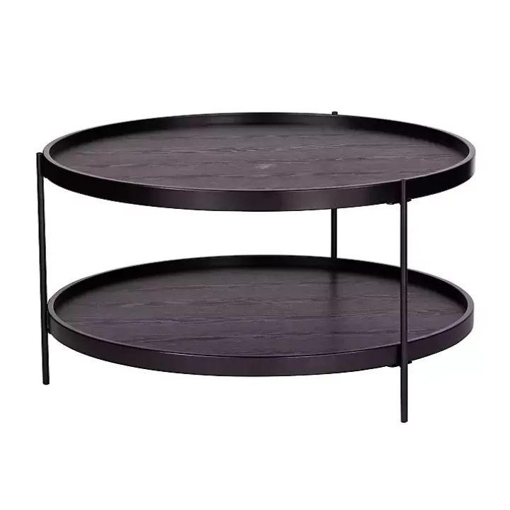 Round Black Wood Farmhouse Coffee Table