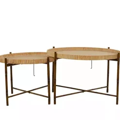 Round Brown Rattan 2-pc. Nesting Coffee Table Set