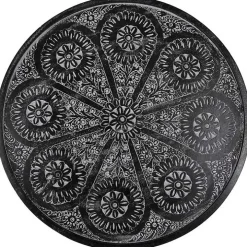 Round Charcoal Floral Engraved Accent Table