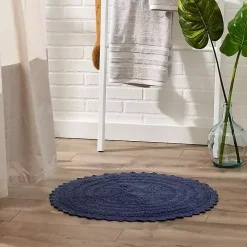 Round French Blue Crochet Bath Mat, 28 in.