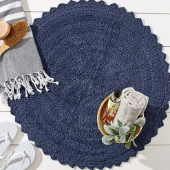 Round French Blue Crochet Bath Mat, 28 in.