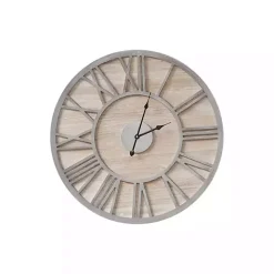 Round Gray and Natural Wooden Wall Clock