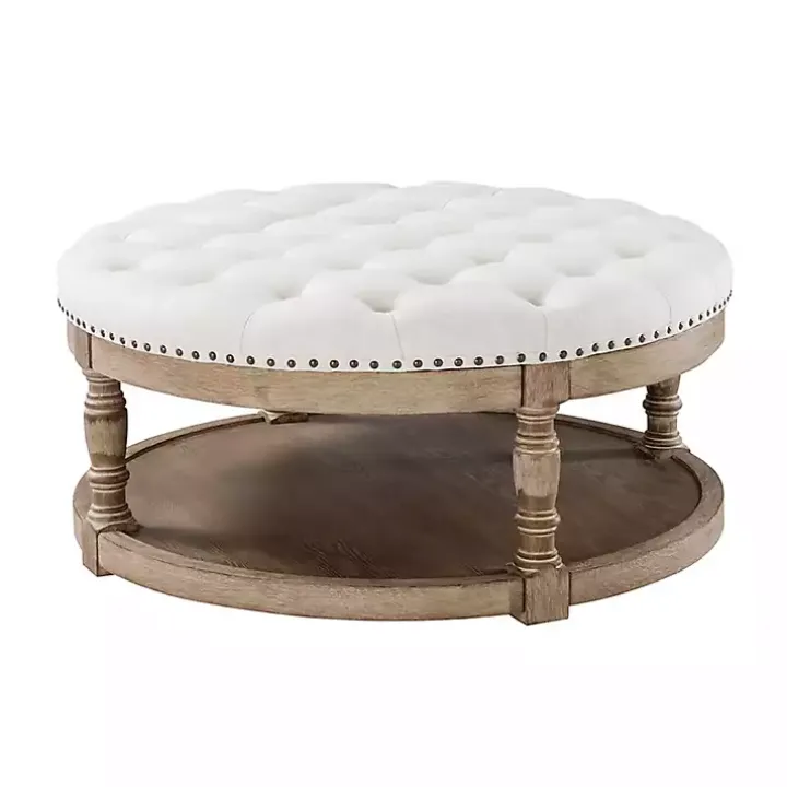 Round Ivory Cepheus Tufted Ottoman