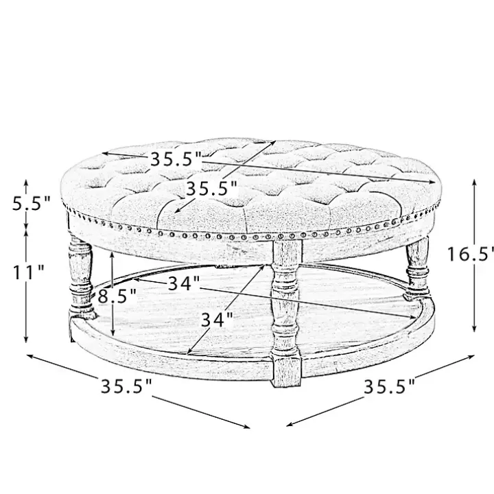 Round Ivory Cepheus Tufted Ottoman