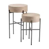Round Light Wood and Metal Accent Tables, Set of 2