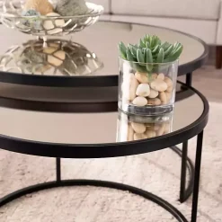 Round Mirrored Nesting Tables, Set of 2