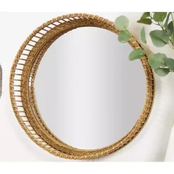 Round Seagrass and Bamboo Wall Mirror