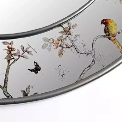 Round Silver Birds and Branches Wall Mirror