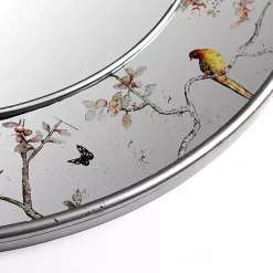 Round Silver Birds and Branches Wall Mirror