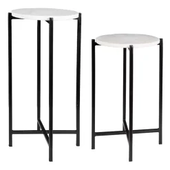 Round White Marble Accent Tables, Set of 2