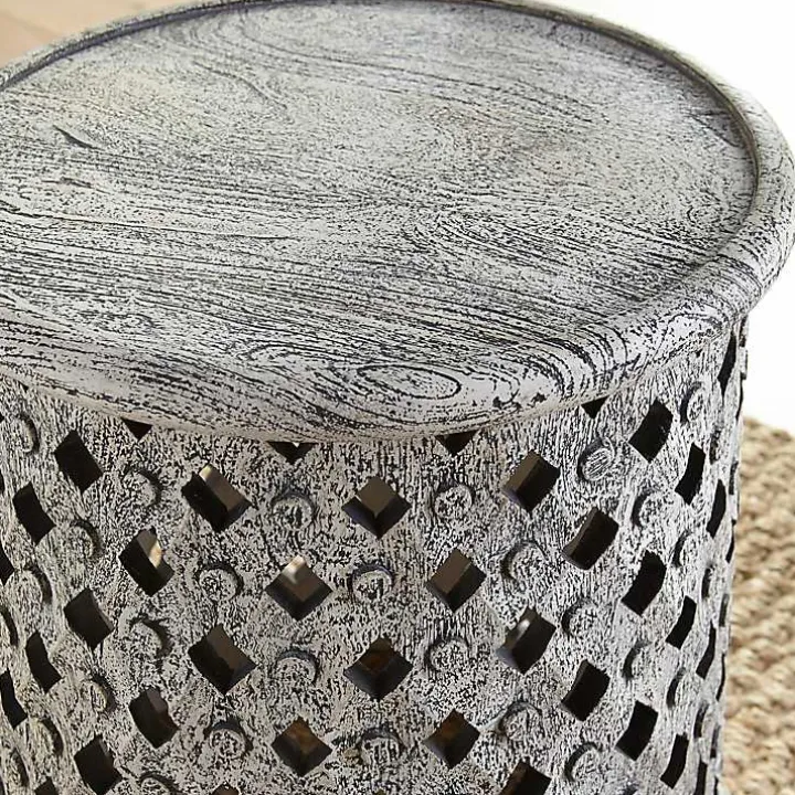 Round White Wood Lattice Accent Table