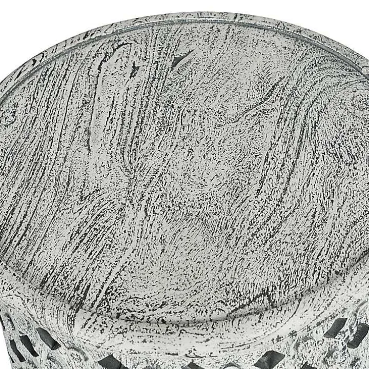 Round White Wood Lattice Accent Table