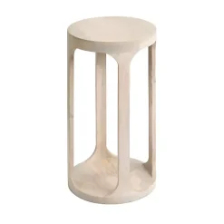 Round Whitewashed Wood Dani Accent Table