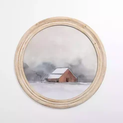 Round Winter Barn Framed Art Print