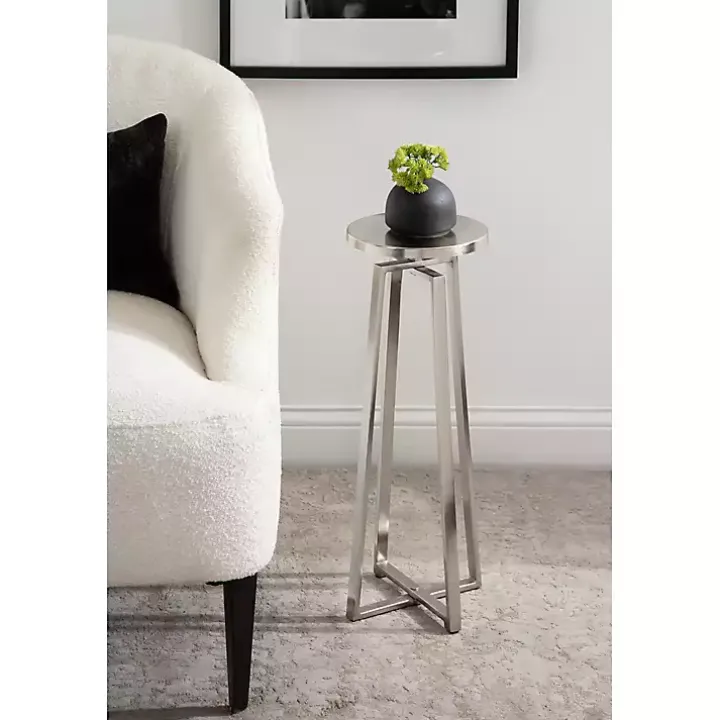 Round Zia Silver Metal Accent Table