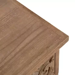 Rustic Brown Ornate Carved Wood Accent Table