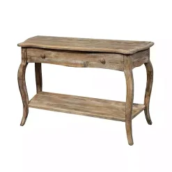 Rustic Brown Wood Curved Console Table