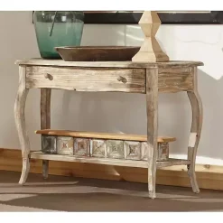 Rustic Brown Wood Curved Console Table