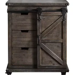 Rustic Gray Fir Wood Rolling Barn Door Cabinet