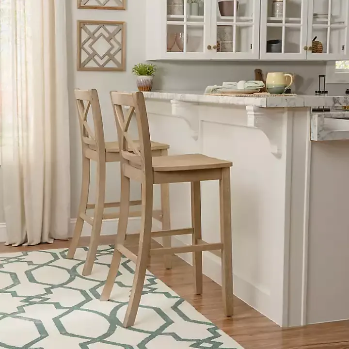 Rustic Graywash Wood X Back Bar Stool