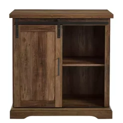 Rustic Oak Grooved Sliding Barn Door Cabinet