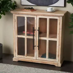 Rustic Wood and Glass 2-Door Cabinet