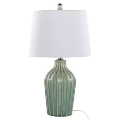 Sage Ceramic Chevron Table Lamps, Set of 2