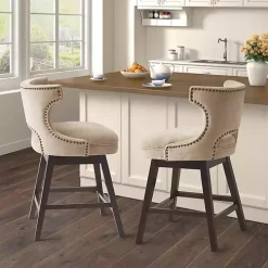 Sandy Beige Curve Back Swivel Counter Stool