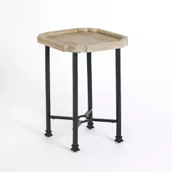 Scalloped Wood and Metal Accent Table