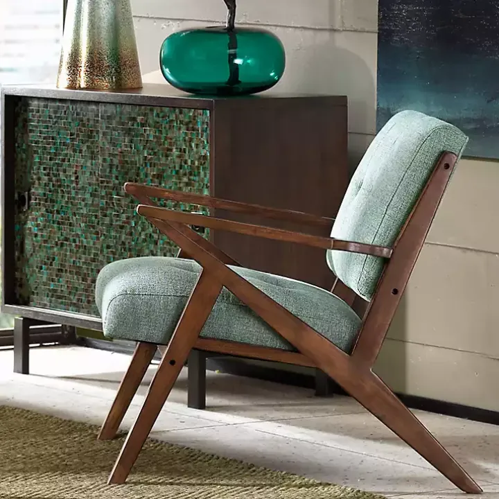Seafoam Mid-Century Pecan Finish Accent Chair