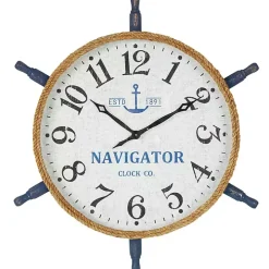 Ship Wheel Wood and Rope Wall Clock