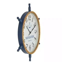 Ship Wheel Wood and Rope Wall Clock