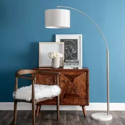Silver Curved Floor Lamp with Marble Base