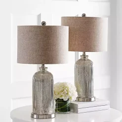 Silver Mercury Glass Ribbed Table Lamps, Set of 2