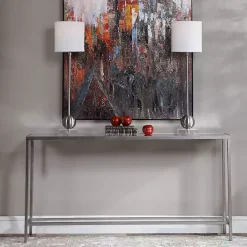 Silver Metal Mirrored Top Slim Console Table