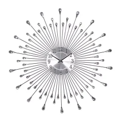 Silver Metal Sunburst Droplet Frame Clock