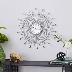Silver Metal Sunburst Droplet Frame Clock