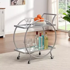 Silver Mirrored 2-Tier Odessa Bar Cart