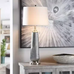 Silver Ribbed Glass Table Lamp