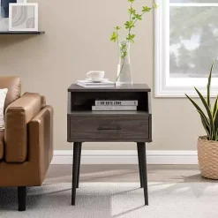 Slate Gray Open Storage Accent Table
