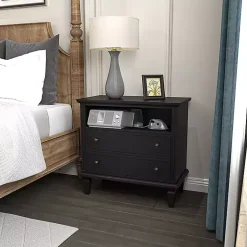 Smooth Black 2-Drawer Wood Nightstand