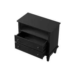 Smooth Black 2-Drawer Wood Nightstand
