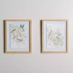 Spring Birds on Branch Framed Art Prints, Set of 2
