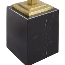 Square Glass and Black Marble Accent Table