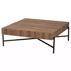Square Light Brown Wood X Base Coffee Table