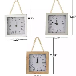 Square Wood Beaded Wall Clocks, Set of 3