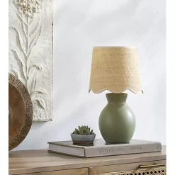 Stella Green Mini Table Lamp with Woven Shade