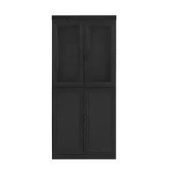Tall Black Wood and 4-Door Storage Cabinet