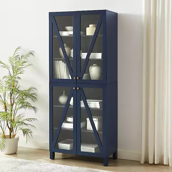 Tall Navy Triangle 4-Door Wood Cabinet