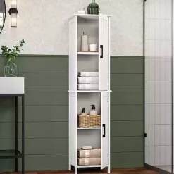 Tall White Wood 2-Door Storage Cabinet